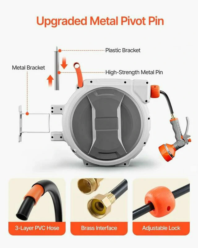 Retractable Garden Hose Reel – 100 ft Wall Mounted Water Hose System