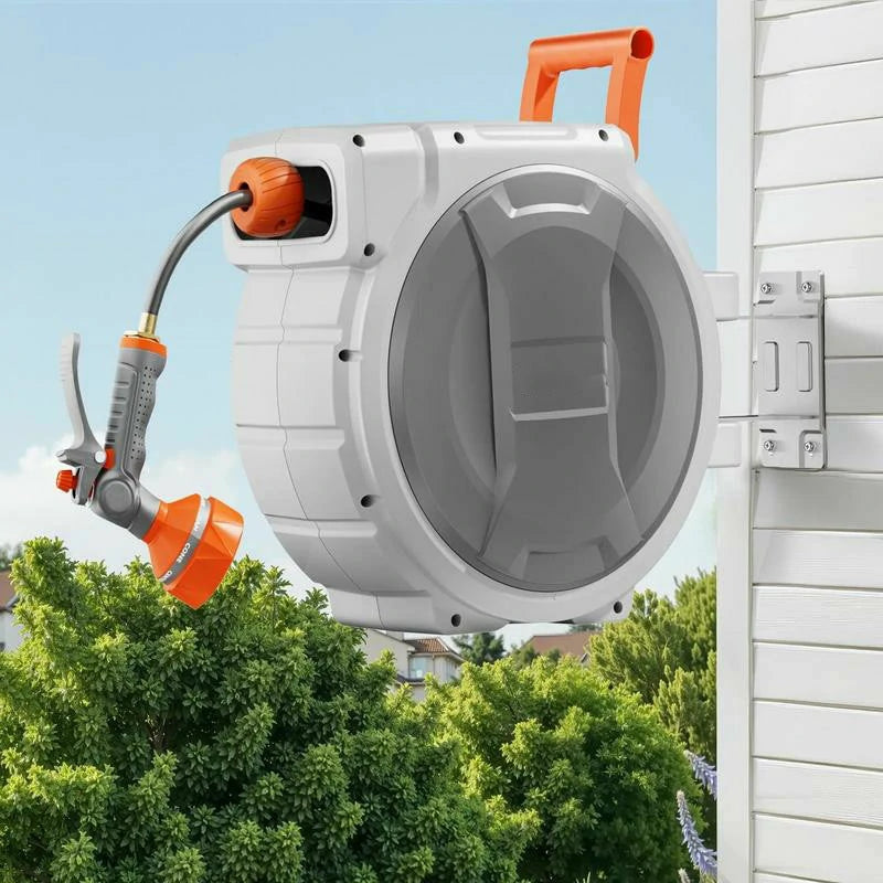 Retractable Garden Hose Reel – 100 ft Wall Mounted Water Hose System